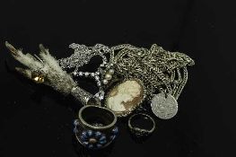 A collection of silver and white metal mounted jewellery, rings, chains etc.