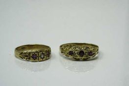 Two antique 18ct gold ruby and diamond rings, sizes P & J.