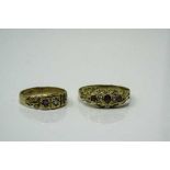 Two antique 18ct gold ruby and diamond rings, sizes P & J.