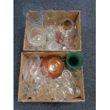 Two boxes of glass ware, vases,