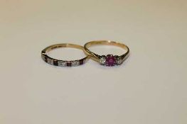 Two 18ct gold ruby and diamond rings (2)