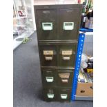 Four twentieth century green metal twin drawer index chests