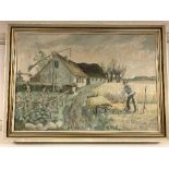 Continental School : Farmer in field, oil on canvas, framed.
