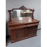 A Victorian mahogany mirror backed sideboard. Height 88 cm, width 137 cm and depth 48 cm.