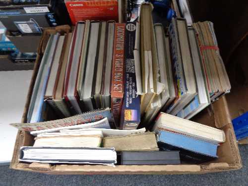 A box of books and magazines relating to trains and railways