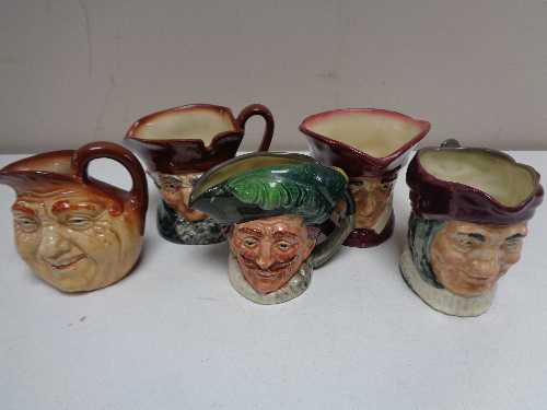 Five small Royal Doulton character jugs - John Barley Corn, The Cardinal,