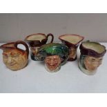 Five small Royal Doulton character jugs - John Barley Corn, The Cardinal,