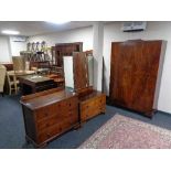 A three piece 1930's walnut bedroom suite - single wardrobe,