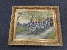 A gilt framed oil on board - horse drawn carriage