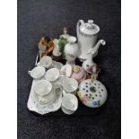 A tray of china, Royal Doulton Sailor figure HN 442, part Paragon Pandora coffee set, figurines,