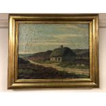 Continental School : Thatched hut, oil on canvas, framed.