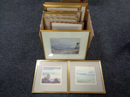 A box of gilt framed prints, Grimm Durham Cathedral,