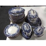 A quantity of antique Chatsworth blue and white dinner ware,