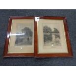 A nineteenth century black and white framed J E Grace engraving - pond with field beyond,