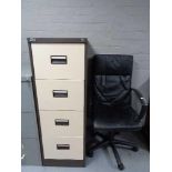 An Office World three drawer filing cabinet with swivel office chair