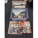 A box of four Jieckmann twentieth century prints on board depicting Paris street scenes,