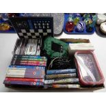 A box of electronic chess board, Nintendo DS games, Hama beads,