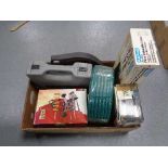 A box of power devil router and cordless drill, Black & Decker sander,