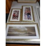 Three contemporary framed prints - Coast and street scenes