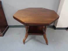 An octagonal mahogany table