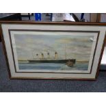 A framed and signed S W Fisher print - The Titanic at Queens Town, dated Thursday 11th April 1912.