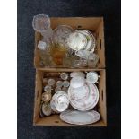 Two boxes of part Richmond china tea service, Japanese coffee set, glass ware,