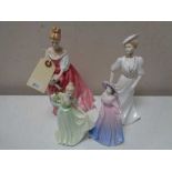 A Royal Doulton figure - Alexandra HN 3292 together with three further Coalport figures - Debutant