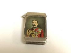 A silver plated vesta case of military interest