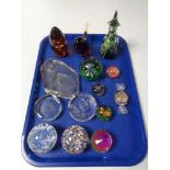 A tray of glass paperweights ,