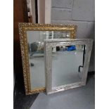 A gilt framed bevelled overmantel mirror together with a silvered mirror