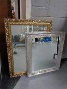 A gilt framed bevelled overmantel mirror together with a silvered mirror