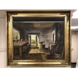 Continental School : Blacksmith's cottage, oil on canvas, framed.