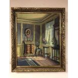 Continental School : salon interior, oil on canvas, framed.