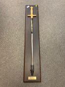 A large ornamental sword on wooden board - Cermonial Epee