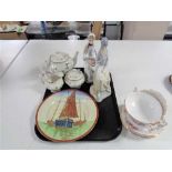 A tray of Spanish figures, Royal Doulton plate depicting boats,