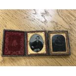 A Victorian folding daguerreotype tooled leather frame and one other.