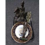 A tray of Heredities figure - Soldier on horse back together with a further metal figure depicting