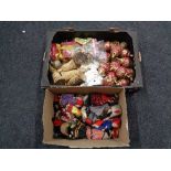 Two boxes of Christmas decorations and twentieth century dolls of the world