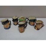 Six miniature Royal Doulton character jugs - Sairey Gamp, Old Charley,