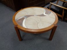 A circular Danish Haslev coffee table with tiled insert CONDITION REPORT: 113cm wide