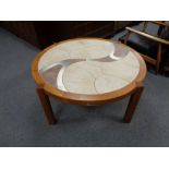 A circular Danish Haslev coffee table with tiled insert CONDITION REPORT: 113cm wide