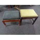 An antique mahogany dressing table stool together with one other