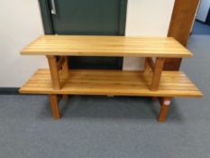Two pine slatted refectory coffee tables