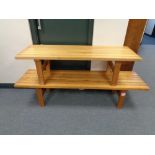 Two pine slatted refectory coffee tables