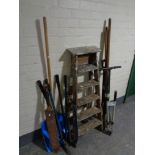 A set of folding wooden steps,