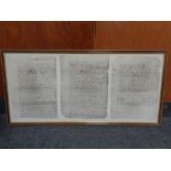 A framed print of an antique document photo copy of the last Will of William Shakespeare