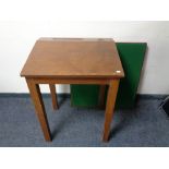 A mid century school desk together with a card table