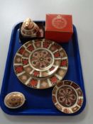 A tray of Royal Crown Derby - boxed table lighter, lidded trinket box,
