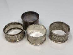 Four assorted silver napkin rings CONDITION REPORT: 71.