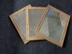 Three pine dressing table mirrors (no stands)